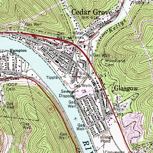 Topographic Map of Cedar Grove Elementary School, WV