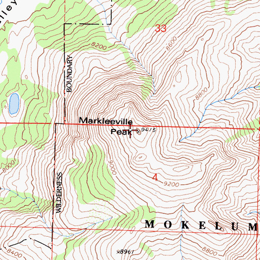 Topographic Map of Markleeville Peak, CA