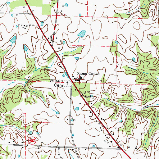 Topographic Map of Zions Cause Baptist Church, KY