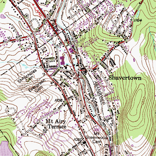 Topographic Map of Shavertown Census Designated Place, PA