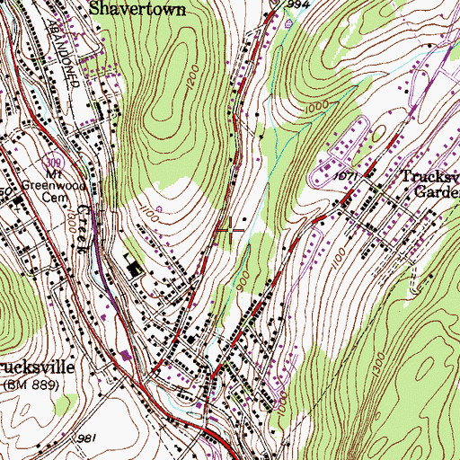 Topographic Map of Trucksville Census Designated Place, PA