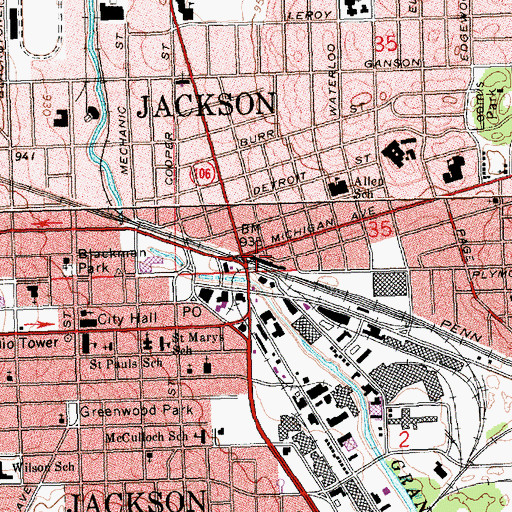 Topographic Map of Jackson Station, MI
