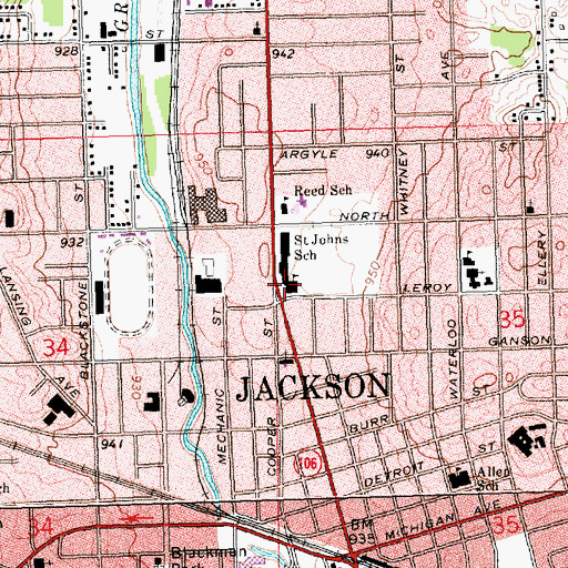 Topographic Map of Jackson Catholic Middle School, MI