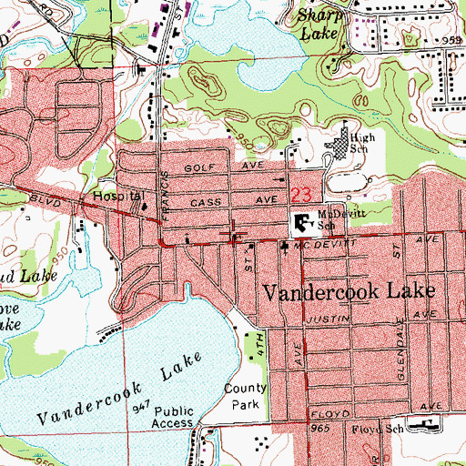 Topographic Map of Vandercook Missionary Church, MI