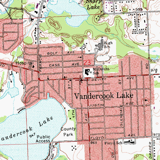 Topographic Map of Vandercook Baptist Church, MI