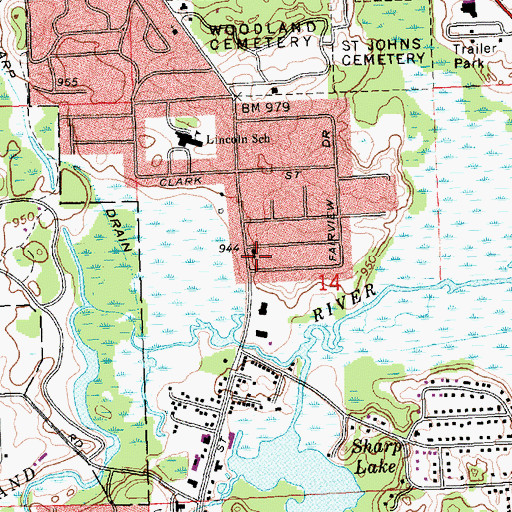 Topographic Map of Calvary Baptist Church, MI