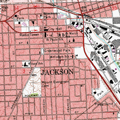 Topographic Map of Saint Johns United Church of Christ, MI