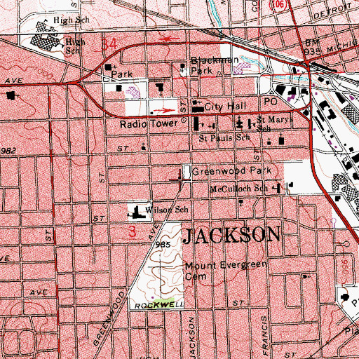 Topographic Map of City of Zion Ministries, MI