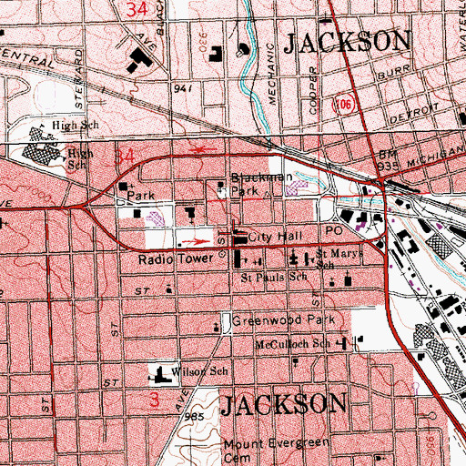 Topographic Map of First Baptist Church, MI