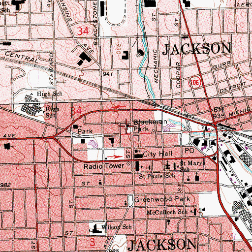 Topographic Map of First Congregational Church, MI
