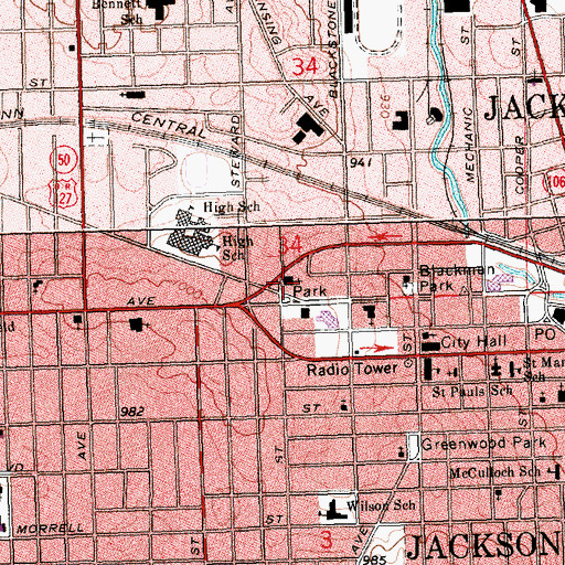 Topographic Map of First Church of Christ Scientist, MI
