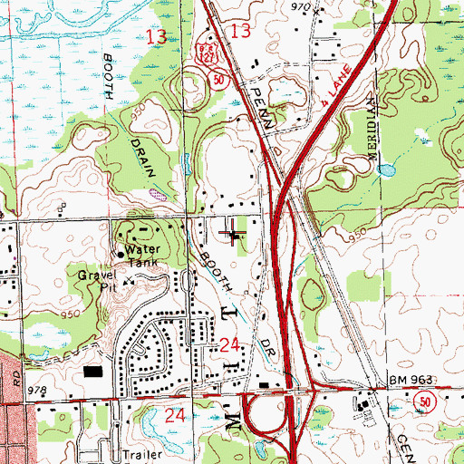 Topographic Map of Jackson Free Methodist Church, MI
