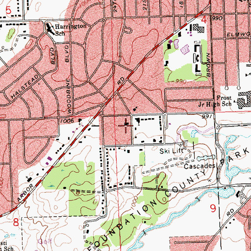 Topographic Map of Cascades Wesleyan Church, MI