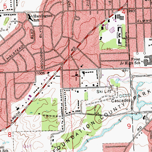 Topographic Map of Cascades Wesleyan Church, MI