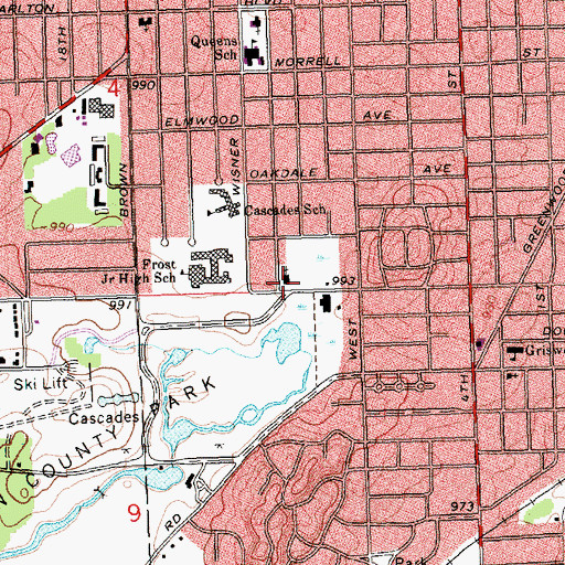 Topographic Map of Cascades Baptist Church, MI