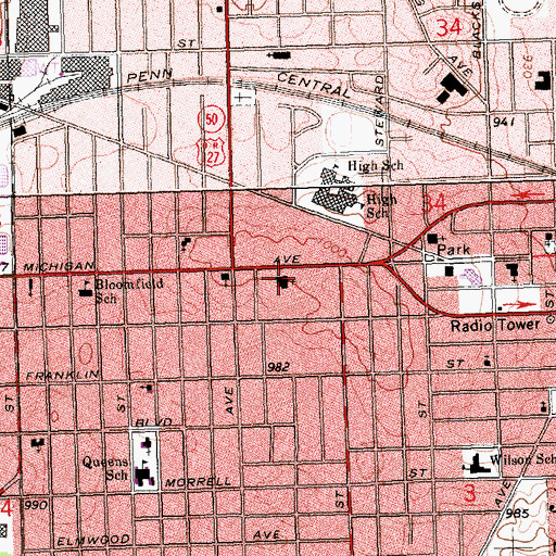 Topographic Map of First Presbyterian Church, MI