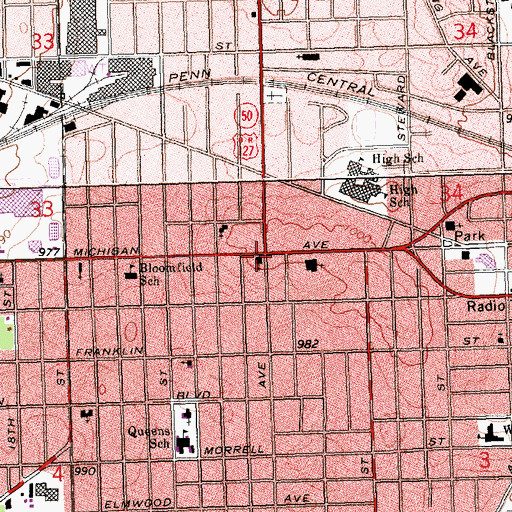 Topographic Map of Temple Beth Israel, MI