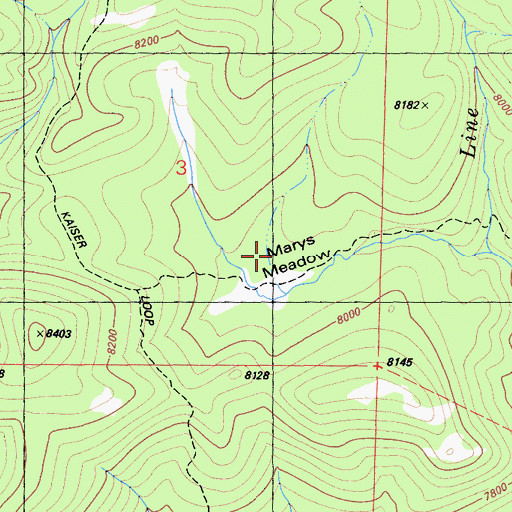 Topographic Map of Marys Meadow, CA