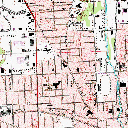 Topographic Map of Calvary United Methodist Church, MI