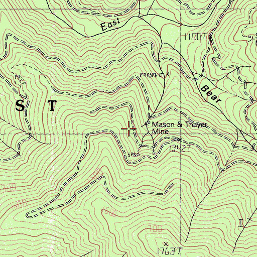 Topographic Map of Mason and Thayer Mine, CA