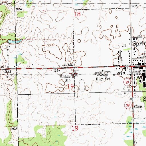 Topographic Map of Springport Middle School, MI
