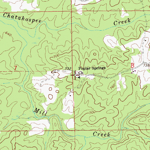 Topographic Map of Poplar Springs Cemetery, AL