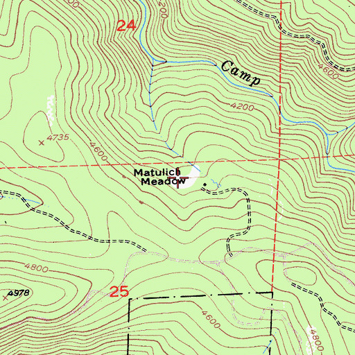 Topographic Map of Matulich Meadow, CA