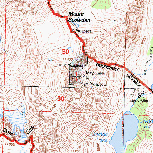 Topographic Map of May Lundy Mine, CA