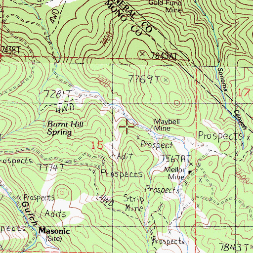 Topographic Map of Maybell Mine, CA