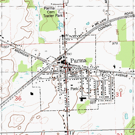 Topographic Map of Parma Post Office, MI