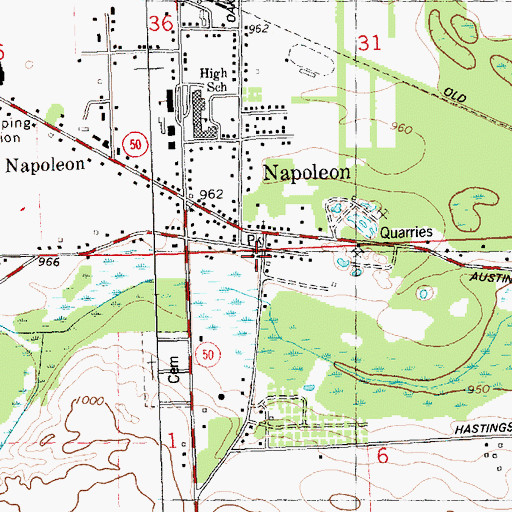 Topographic Map of Napoleon United Methodist Church, MI