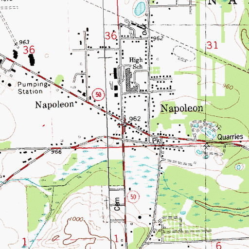 Topographic Map of Napoleon Post Office, MI