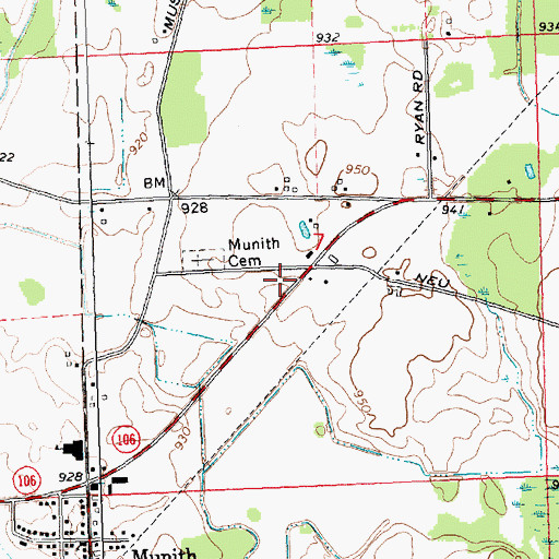 Topographic Map of Jeruel Baptist Church, MI