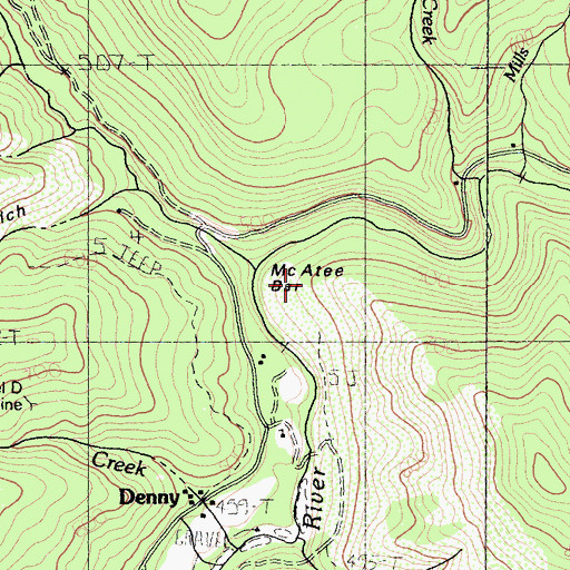 Topographic Map of McAtee Bar, CA