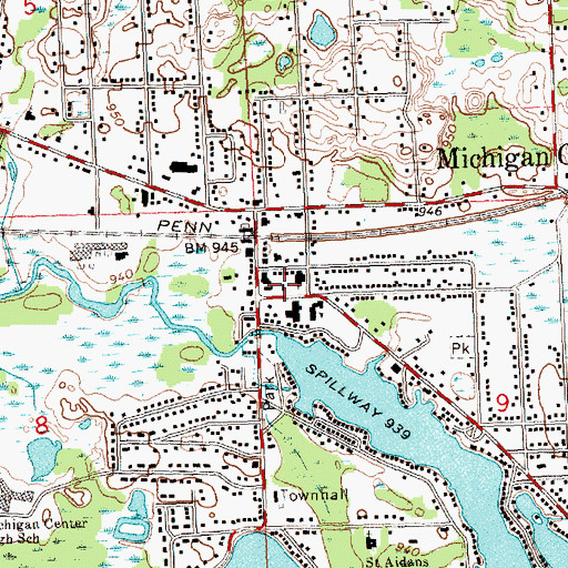 Topographic Map of Michigan Center Post Office, MI