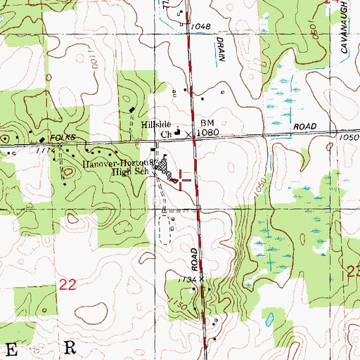 Topographic Map of Hanover-Horton Middle School, MI