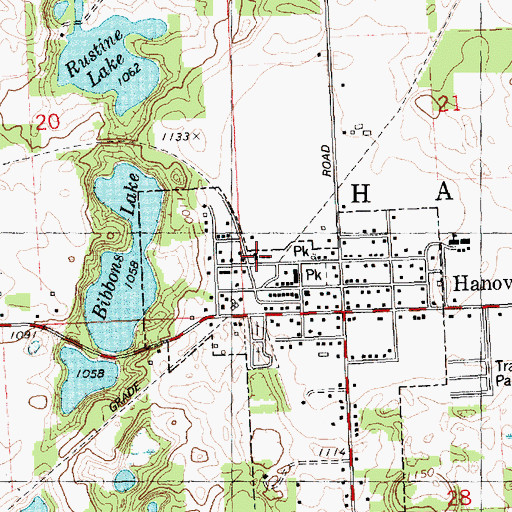 Topographic Map of Hanover Baptist Church, MI
