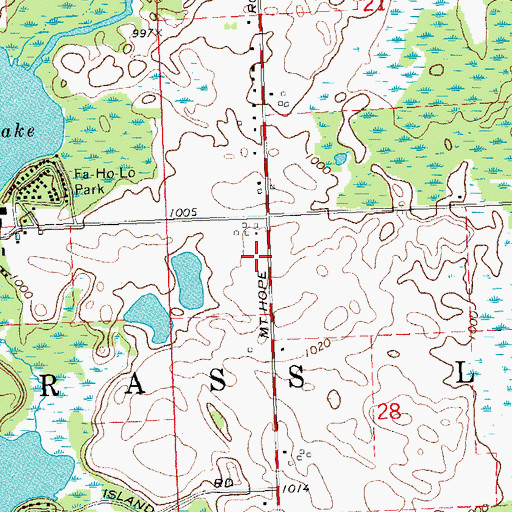 Topographic Map of Grass Lake Assembly of God Church, MI