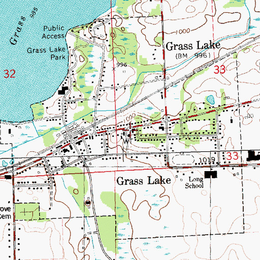 Topographic Map of Federated Church of Grass Lakes, MI