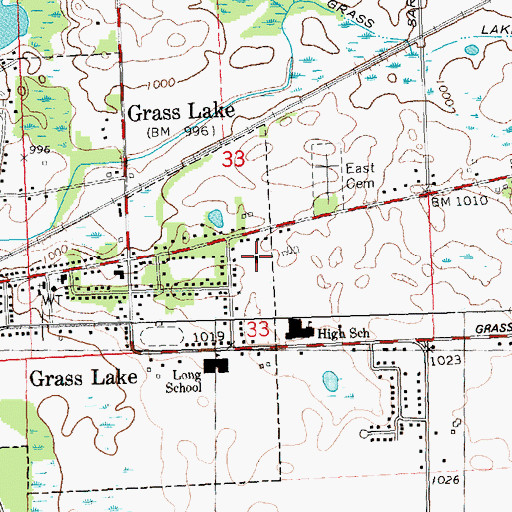 Topographic Map of Grass Lake Baptist Church, MI