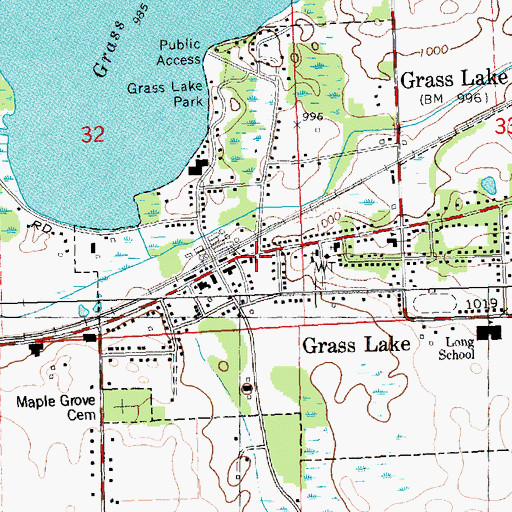 Topographic Map of Grass Lake Post Office, MI