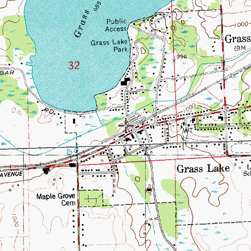 Topographic Map of Grass Lake Police Department, MI