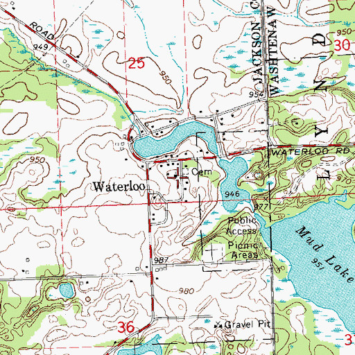 Topographic Map of Waterloo Methodist Church, MI