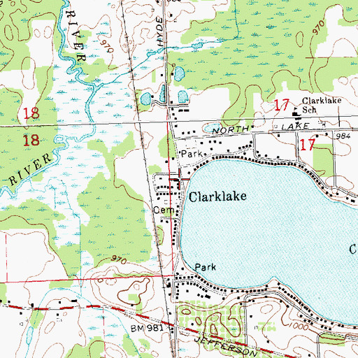 Topographic Map of Clarklake Community Baptist Church, MI