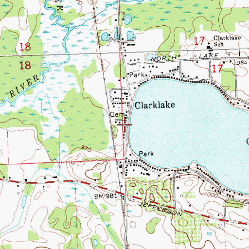 Topographic Map of Clarklake Post Office, MI