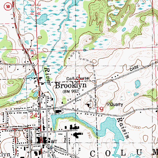 Topographic Map of Hills Heart of the Lakes Golf Course, MI