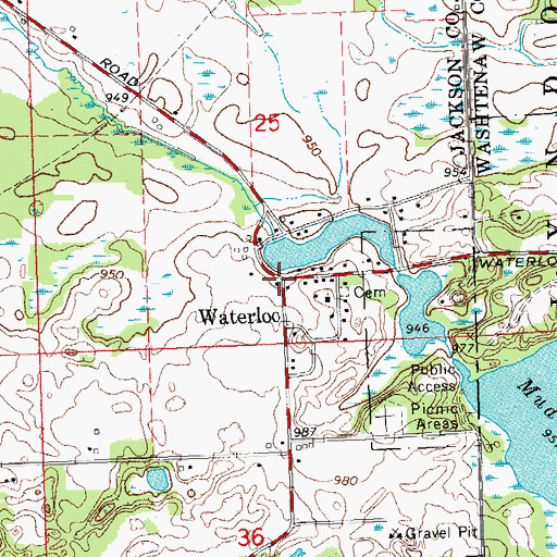 Topographic Map of Waterloo Post Office (historical), MI