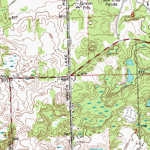 Topographic Map of Mount Pleasant Cemetery, MI