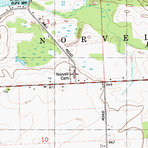 Topographic Map of Norvell Cemetery, MI