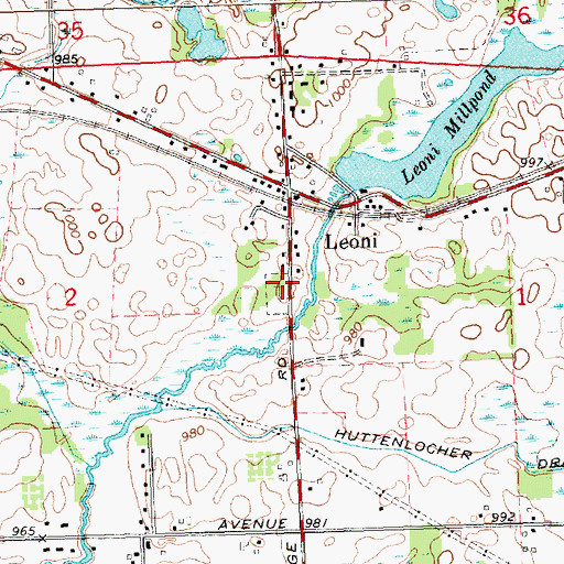 Topographic Map of Leoni Cemetery, MI